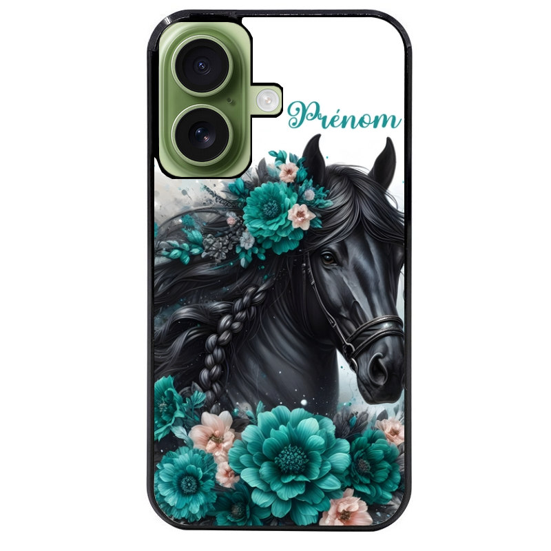 Coque noire taperso pour Iphone 17 17E AIR MAX PRO avec motif cheval et fleurs personnalisee protection antichoc personnalisée