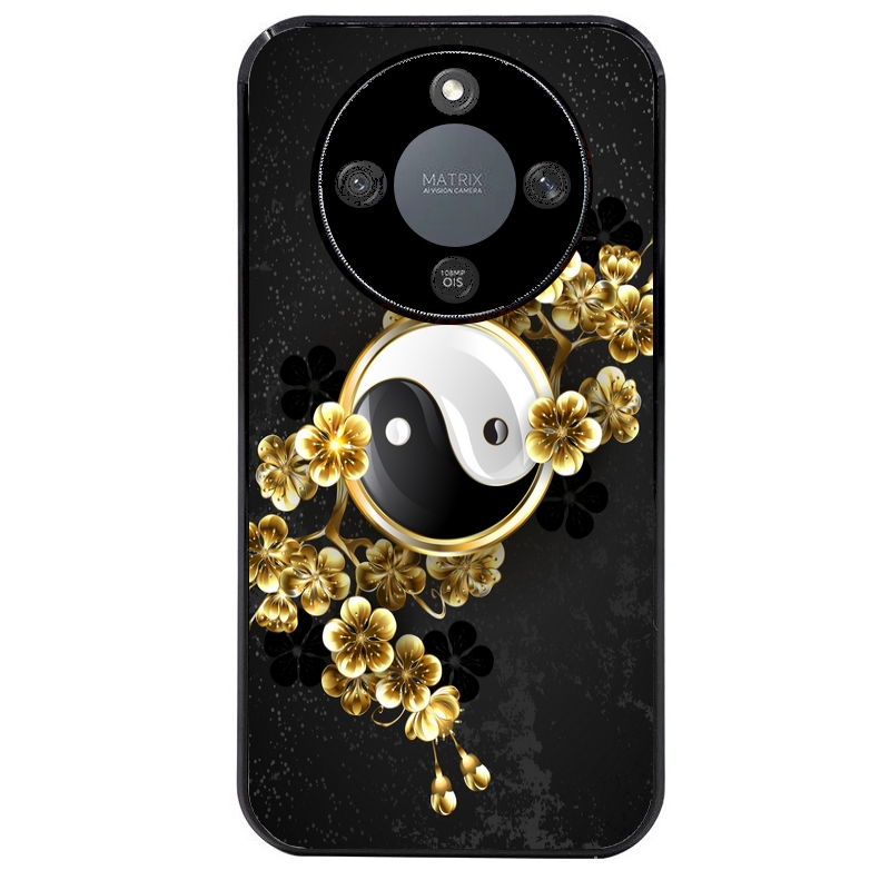 Coque noire taperso pour Magic 5 6 LITE et PRO avec motif yin yang et fleur protection antichoc personnalisée