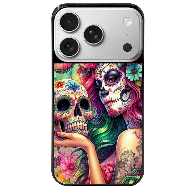 Coque noire taperso pour Iphone 17 17E AIR MAX PRO avec motif tete de mort calavera skull protection antichoc personnalisée