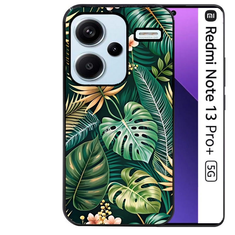 Coque noire taperso pour Redmi Note 13 PRO PLUS 5G avec motif jungle dore protection antichoc personnalisée