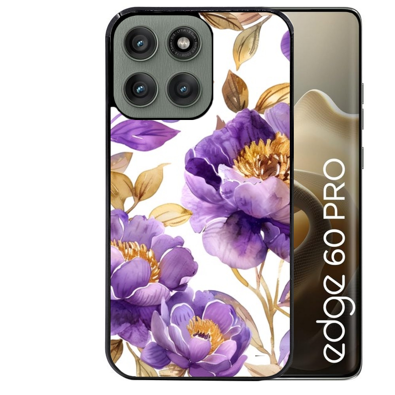 Coque noire taperso pour Moto Edge 60 et Neo Fusion Pro avec motif fleur pivoine protection antichoc personnalisée