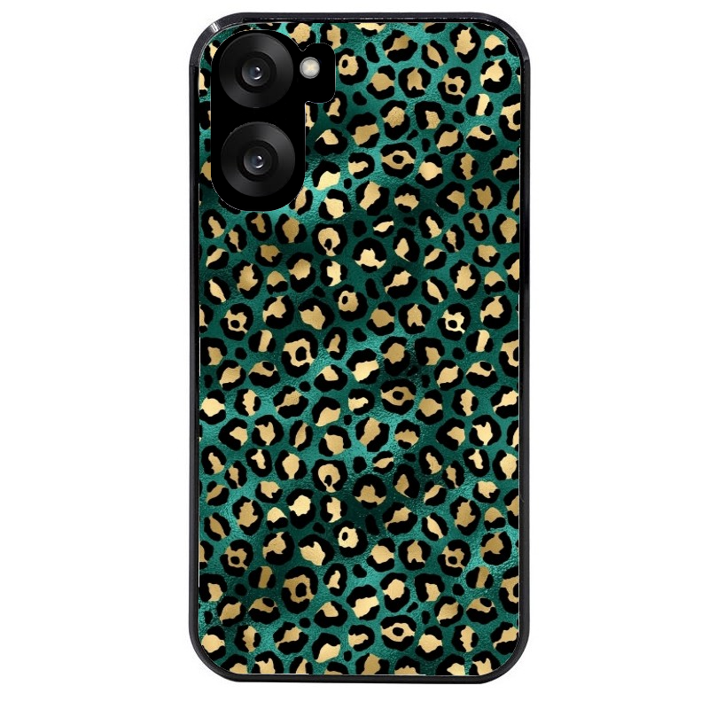Coque noire taperso pour OnePlus Nord CE5 avec motif leopard vert protection antichoc personnalisée