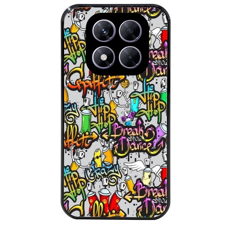 Coque noire taperso pour Redmi Note 14 et PRO PLUS 4G 5G avec motif tag et graffiti protection antichoc personnalisée