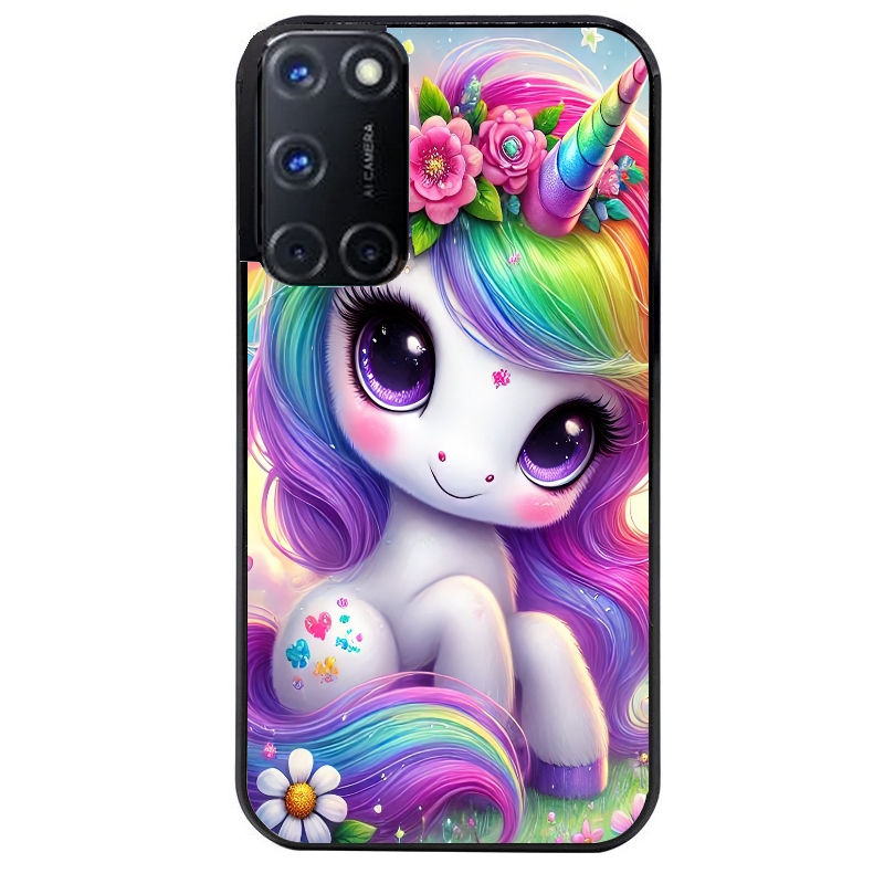 Coque noire taperso pour OPPO Reno 8 LITE avec motif licorne et fleurs protection antichoc personnalisée