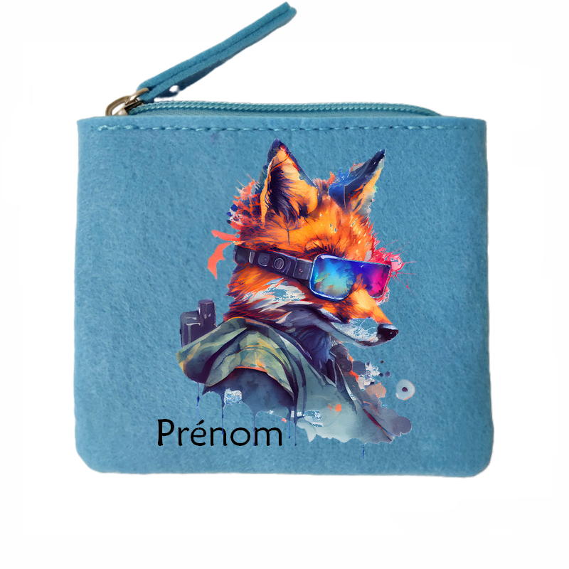 Porte monnaie personnalisé renard ranger en feutrine en feutrine