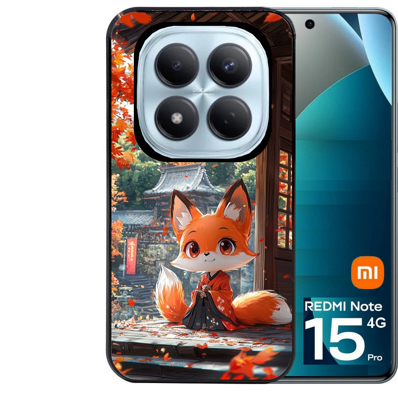 Coque noire taperso pour Redmi Note 15 et PRO PLUS 4G 5G avec motif renard et fox anime protection antichoc personnalisée