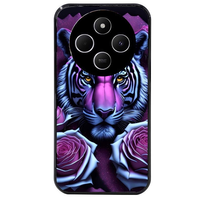 Coque noire taperso pour POCO C75 avec motif tigre uv style manga protection antichoc personnalisée