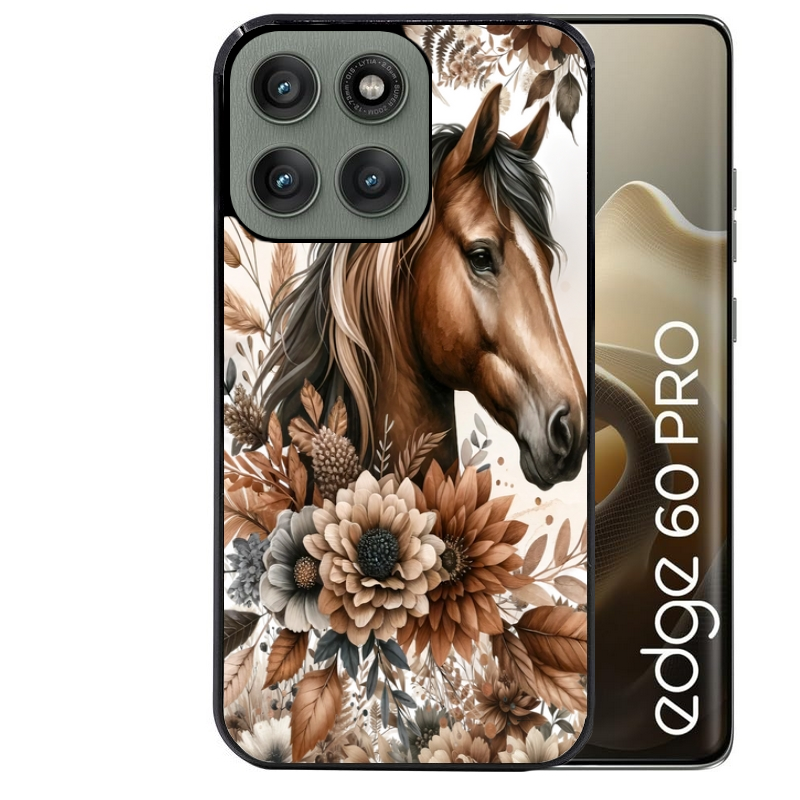 Coque noire taperso pour Moto Edge 60 et Neo Fusion Pro avec motif cheval automne protection antichoc personnalisée