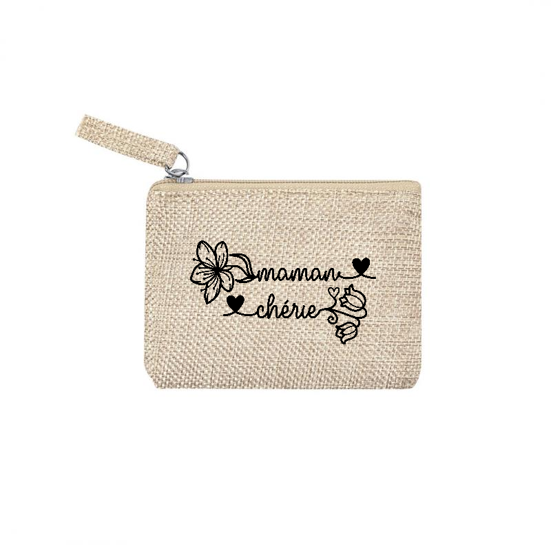 Pochette personnalisée maman chérie en jute et doré en jute et doré