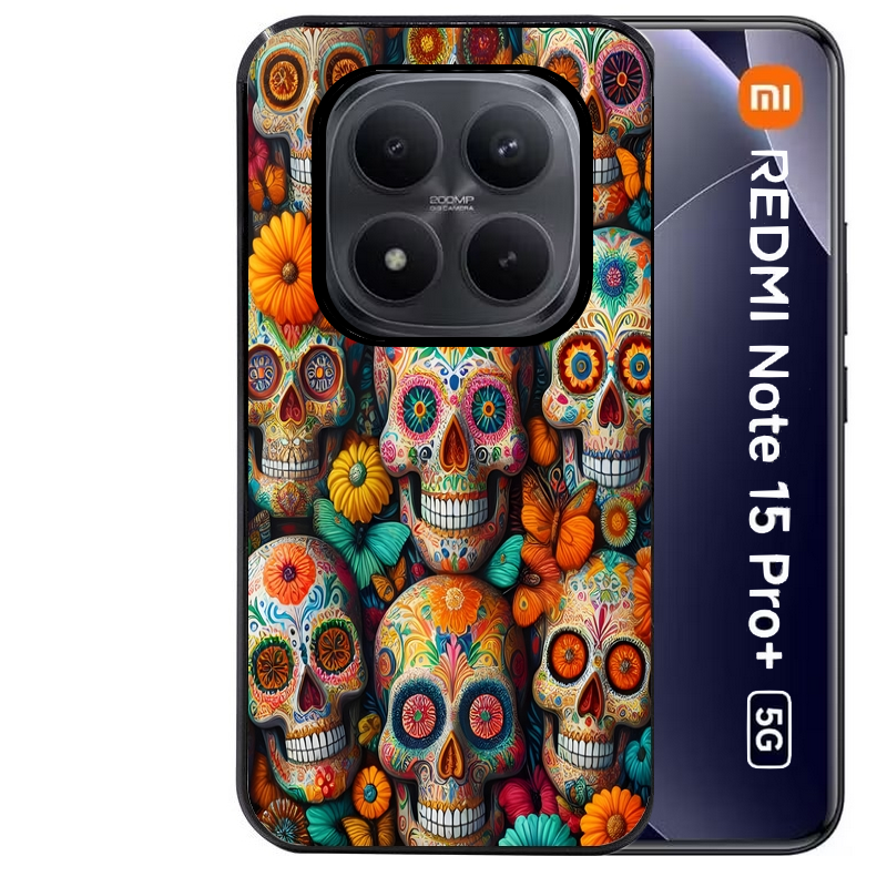 Coque noire taperso pour Redmi Note 15 et PRO PLUS 4G 5G avec motif mort mexicaine papillon protection antichoc personnalisée