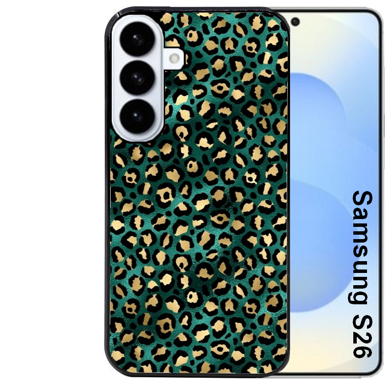 Coque noire taperso pour galaxy S26 et PLUS ULTRA FE avec motif leopard vert protection antichoc personnalisée