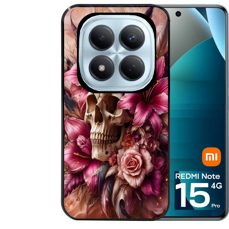 Coque noire taperso pour Redmi Note 15 et PRO PLUS 4G 5G avec motif tete de mort skull plume protection antichoc personnalisée