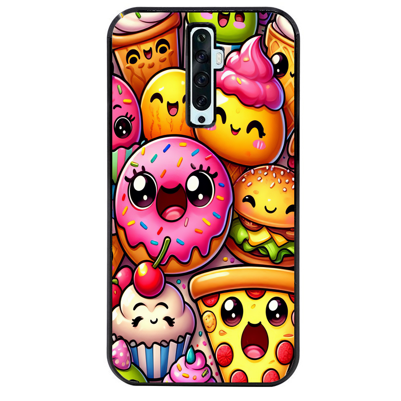 Coque noire taperso pour OPPO Reno 2 et 2Z avec motif anime donut kawaii protection antichoc personnalisée