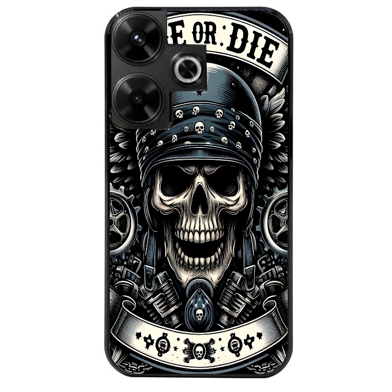 Coque noire taperso pour POCO M6 4G avec motif mort motard protection antichoc personnalisée