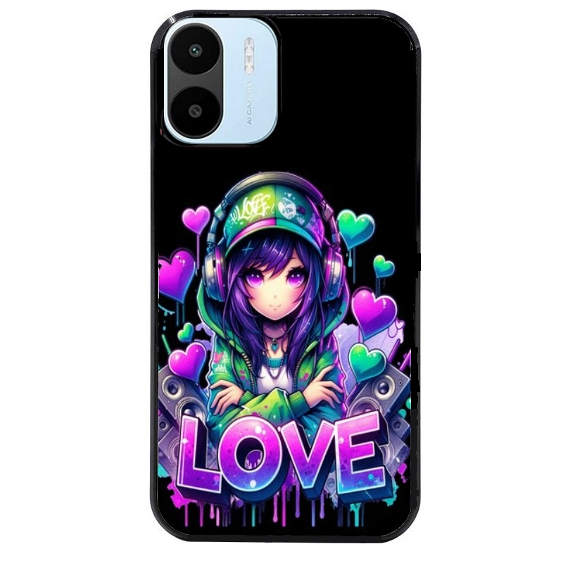 Coque noire taperso pour Redmi A1 et A2 avec motif anime manga et love protection antichoc personnalisée