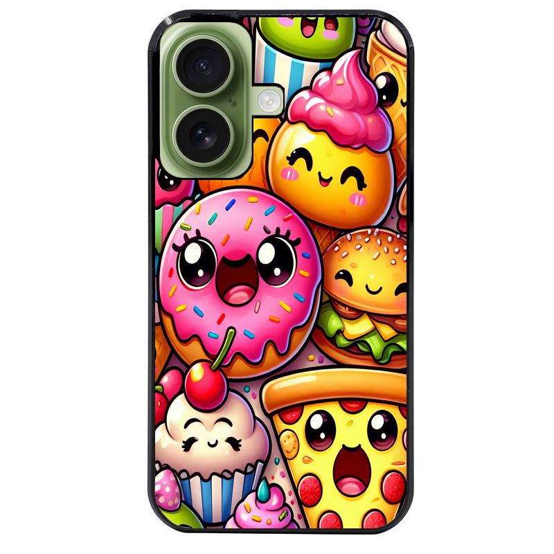 Coque noire taperso pour Iphone 16 16E PLUS MAX PRO avec motif anime donut kawaii protection antichoc personnalisée