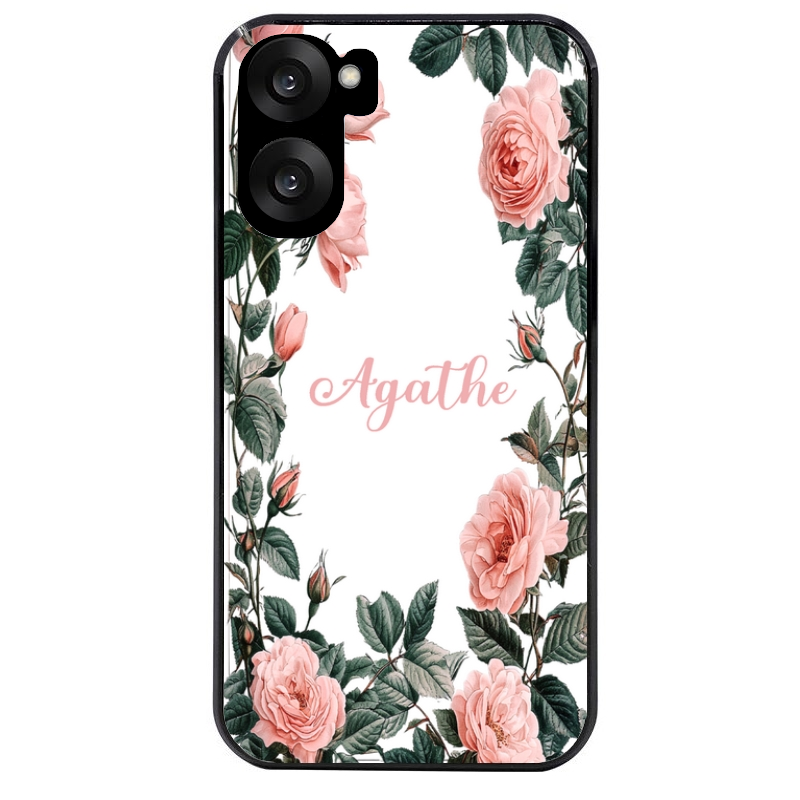 Coque noire taperso pour OnePlus Nord CE5 avec motif cadre fleur pastel personnalisee protection antichoc personnalisée
