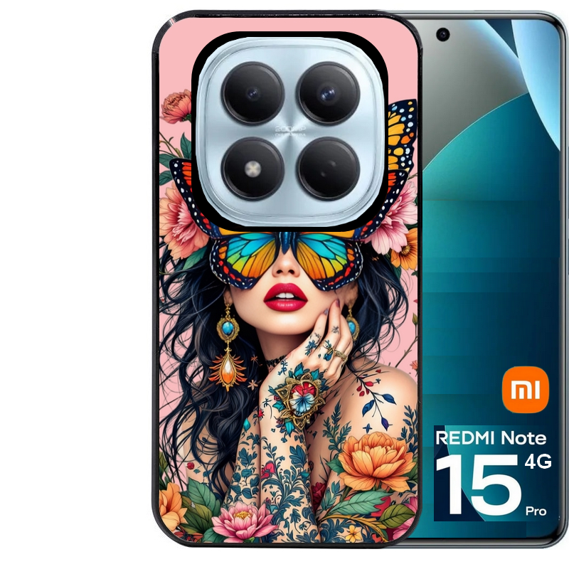 Coque noire taperso pour Redmi Note 15 et PRO PLUS 4G 5G avec motif femme papillon protection antichoc personnalisée