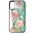 Coque noire taperso pour Moto E13 E14 E15 avec motif marbre fleur turquoise protection antichoc personnalisée