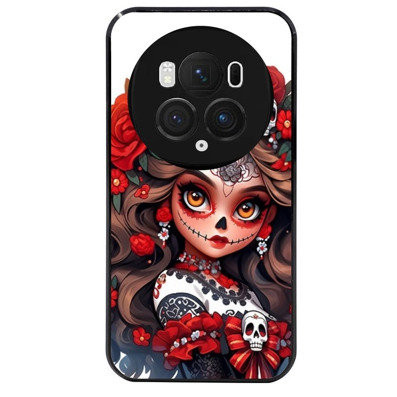 Coque noire taperso pour Magic 5 6 LITE et PRO avec motif tete de mort calavera rouge protection antichoc personnalisée