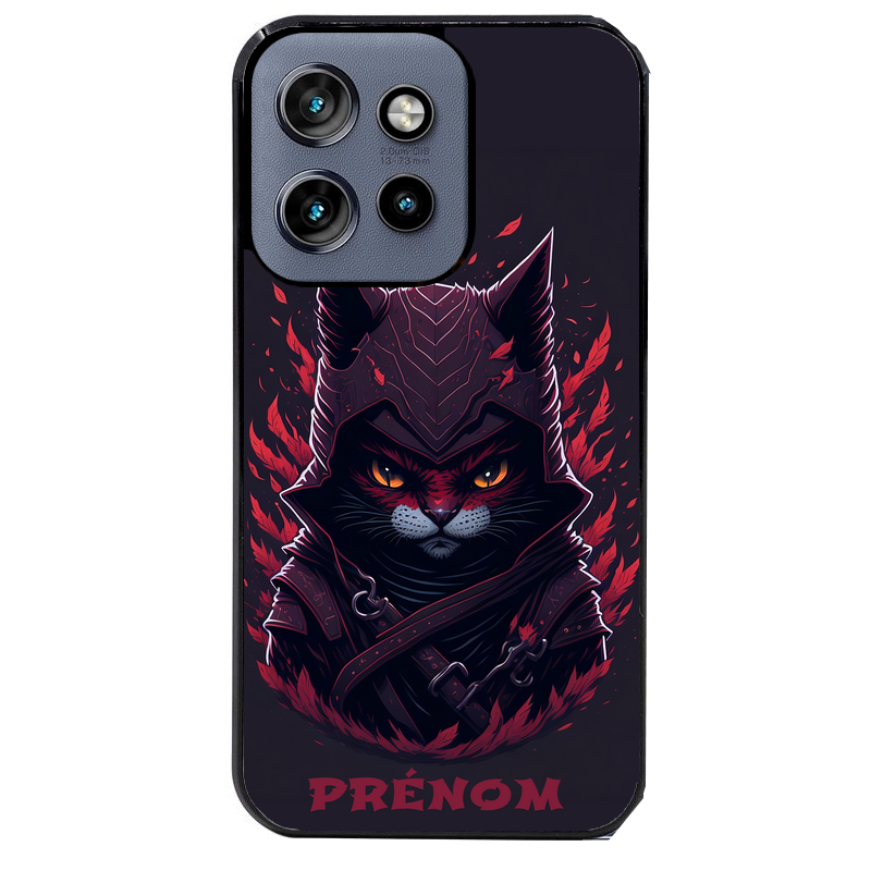 Coque noire taperso pour Moto Edge 60 et Neo Fusion Pro avec motif chat samourai personnalise protection antichoc personnalisée