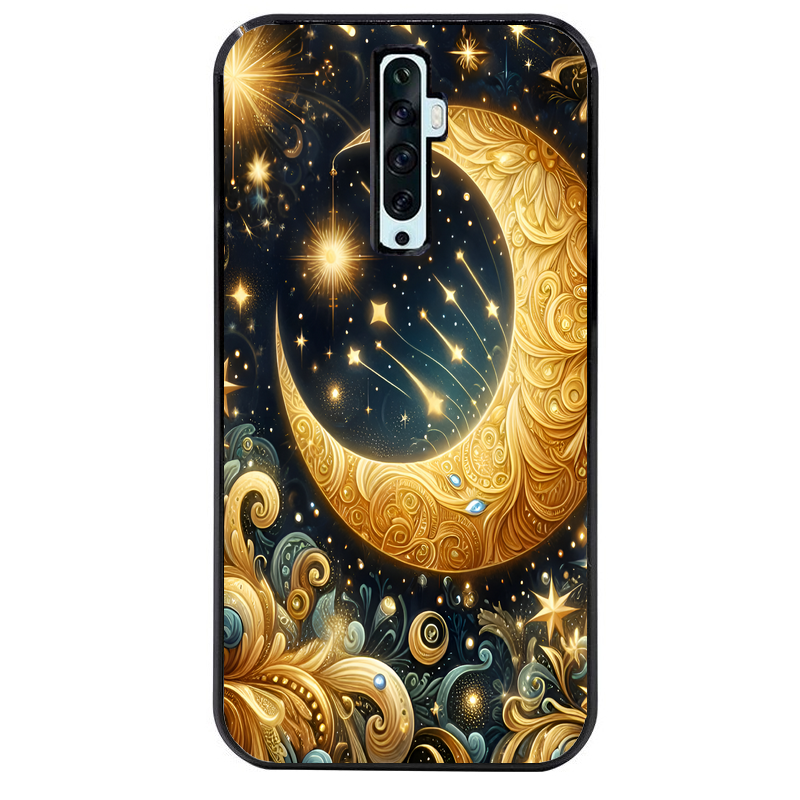 Coque noire taperso pour OPPO Reno 2 et 2Z avec motif lune astre protection antichoc personnalisée