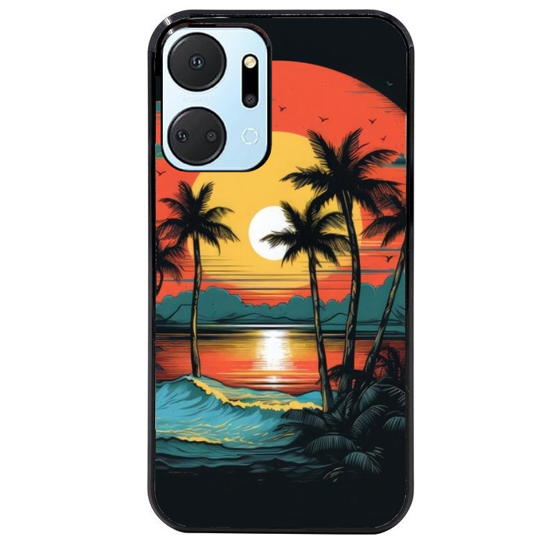 Coque noire taperso pour Honor X7A avec motif hawaii palmier protection antichoc personnalisée