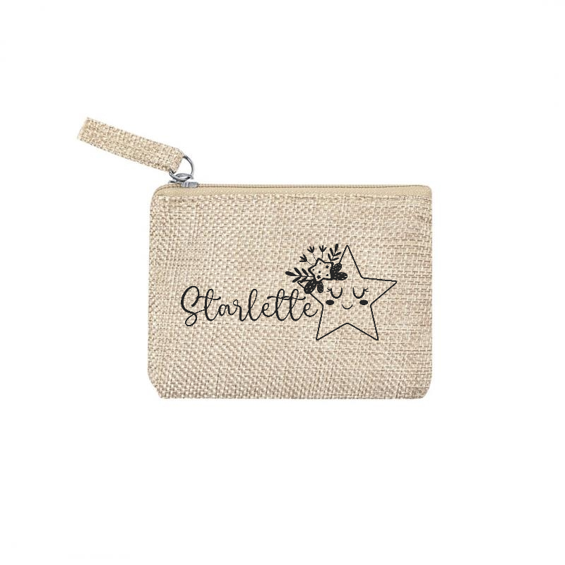 Pochette personnalisée votre prénom ou mot étoile en toile et simili cuir personnalisée