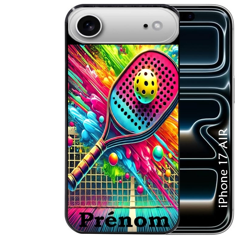 Coque noire taperso pour Iphone 17 17E AIR MAX PRO avec motif padel raquette personnalisee protection antichoc personnalisée