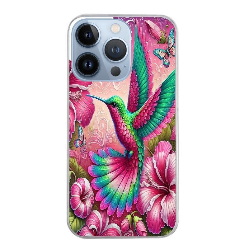 Coque taperso pour Iphone 13 et PRO MINI PRO MAX avec motif colibri et fleurs protection antichoc personnalisée