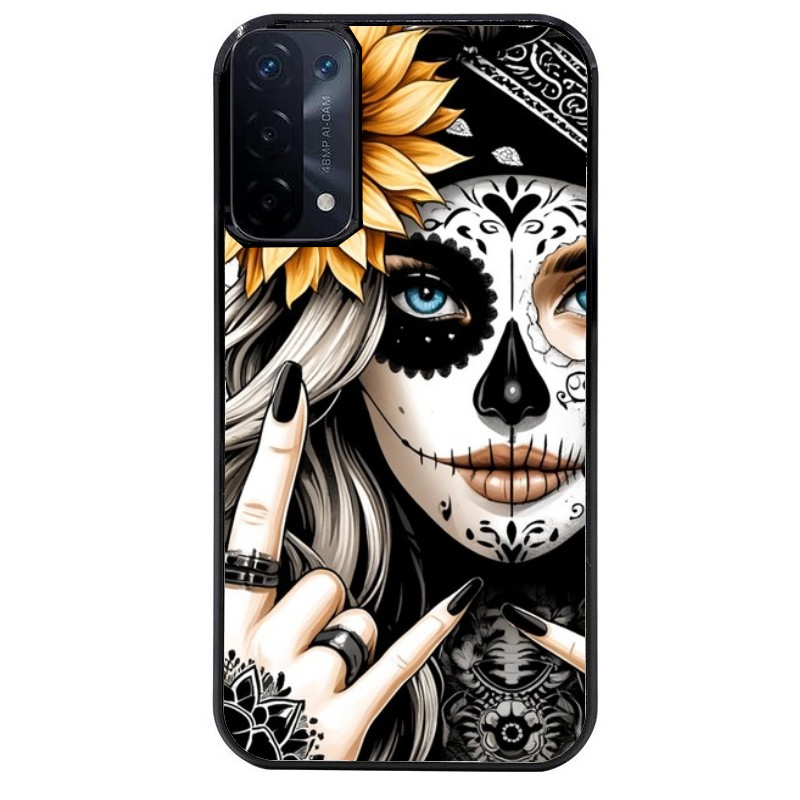 Coque noire taperso pour OPPO A54 et A74 5G avec motif tete de mort tatoo protection antichoc personnalisée