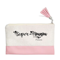 Pochette personnalisée motif nounou super en toile et simili cuir personnalisée