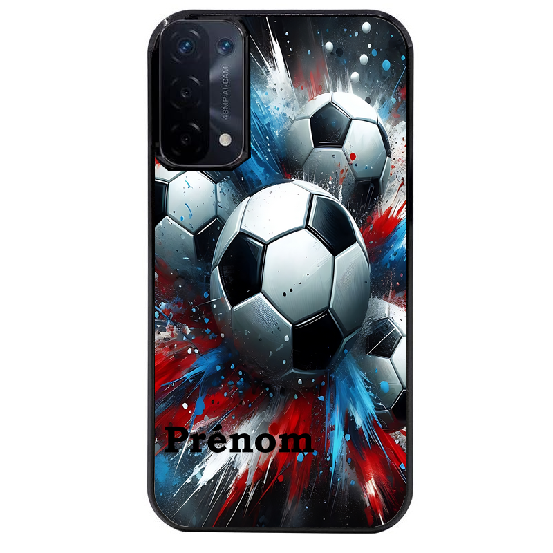 Coque noire taperso pour OPPO A54 et A74 5G avec motif foot tricolore personnalisee protection antichoc personnalisée