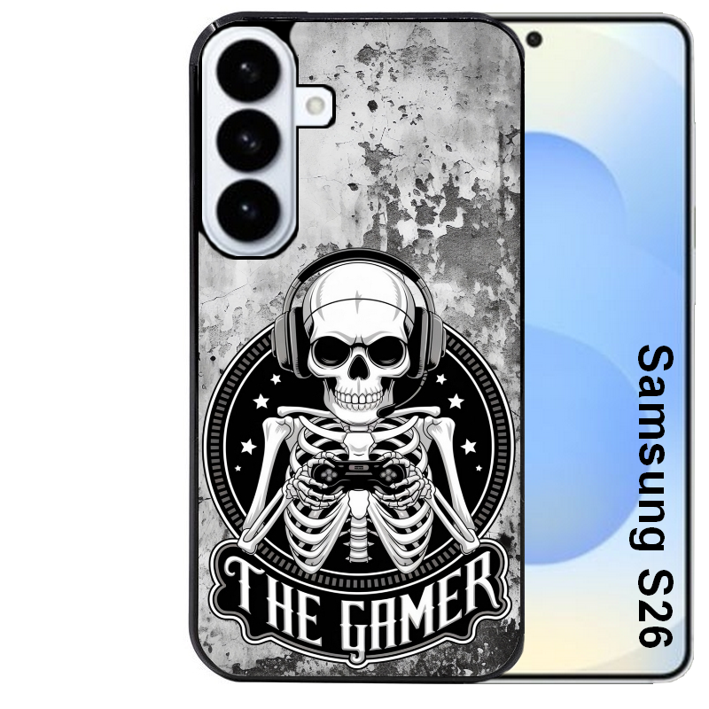 Coque noire taperso pour galaxy S26 et PLUS ULTRA FE avec motif tete de mort gamer beton protection antichoc personnalisée