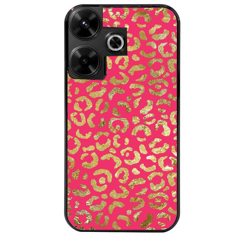 Coque noire taperso pour POCO M6 4G avec motif leopard fuschia protection antichoc personnalisée
