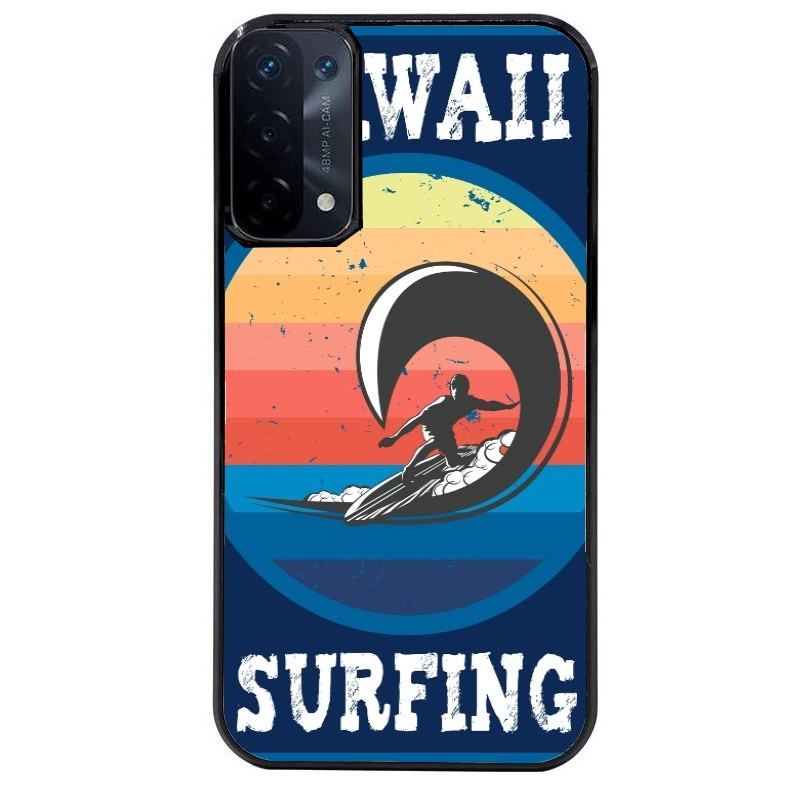 Coque noire taperso pour OPPO A54 et A74 5G avec motif hawaii et surf protection antichoc personnalisée