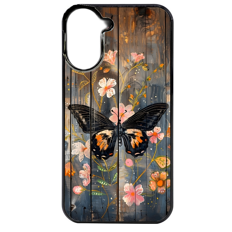 Coque noire taperso pour POCO C71 4G avec motif bois et papillon 2 protection antichoc personnalisée