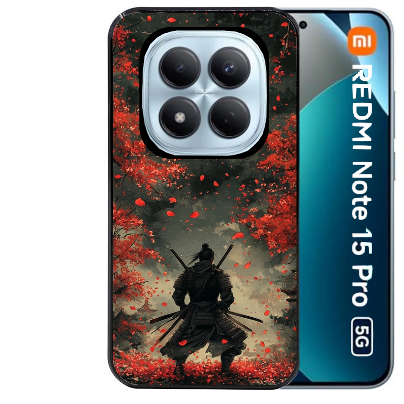 Coque noire taperso pour Redmi Note 15 et PRO PLUS 4G 5G avec motif samourai et katana protection antichoc personnalisée
