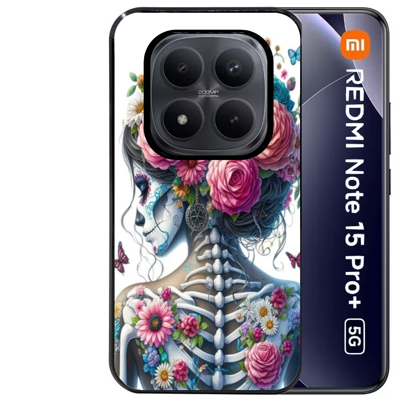 Coque noire taperso pour Redmi Note 15 et PRO PLUS 4G 5G avec motif tete de mort calavera papillon protection antichoc personnalisée