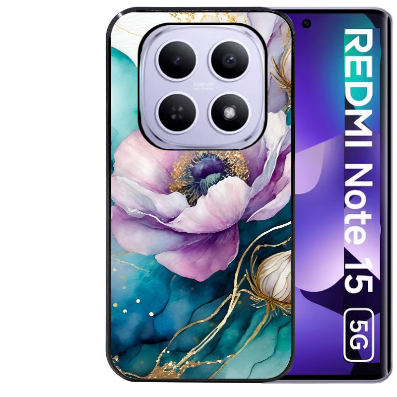 Coque noire taperso pour Redmi Note 15 et PRO PLUS 4G 5G avec motif marbre fleur protection antichoc personnalisée