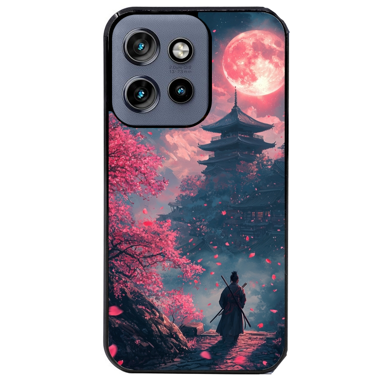 Coque noire taperso pour Moto Edge 60 et Neo Fusion Pro avec motif samourai cerisier protection antichoc personnalisée