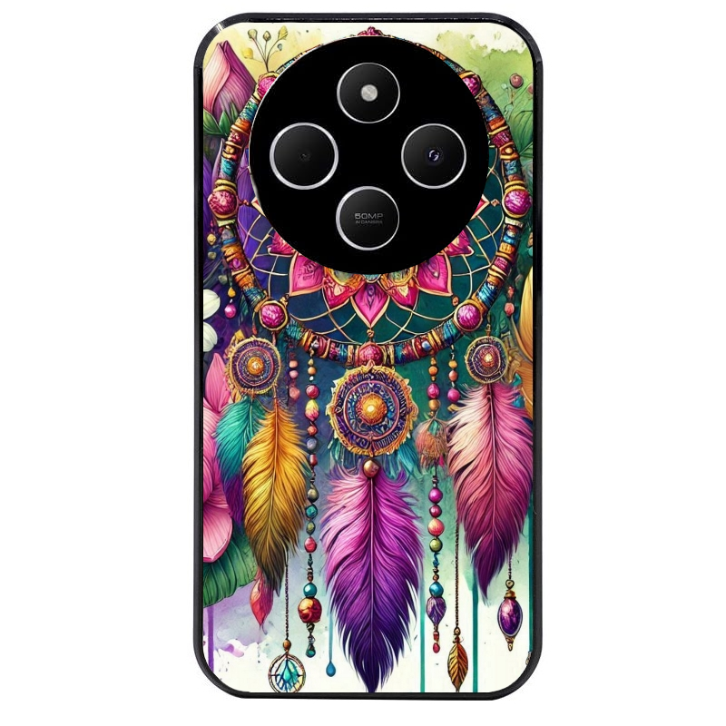 Coque noire taperso pour POCO C75 avec motif dreamcatcher et mandala protection antichoc personnalisée