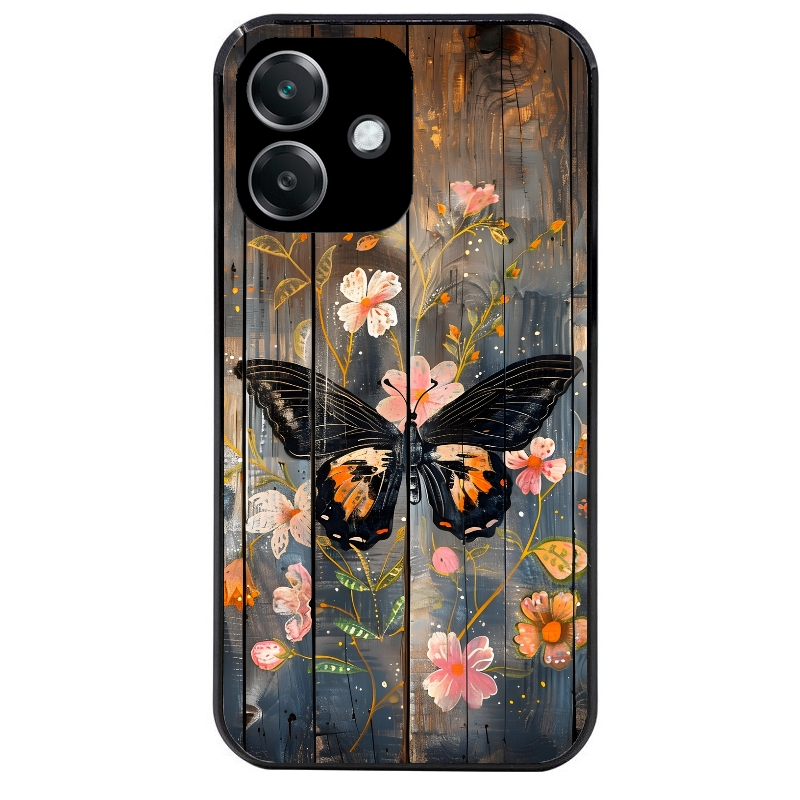Coque noire taperso pour OPPO A40 avec motif bois et papillon 2 protection antichoc personnalisée