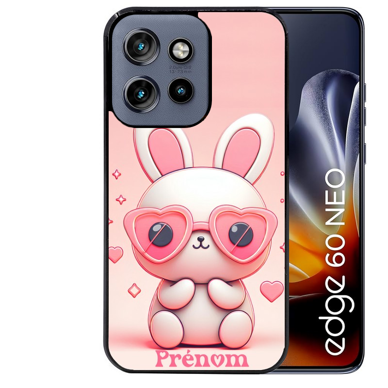Coque noire taperso pour Moto Edge 60 et Neo Fusion Pro avec motif lapin lunettes personnalisee protection antichoc personnalisée