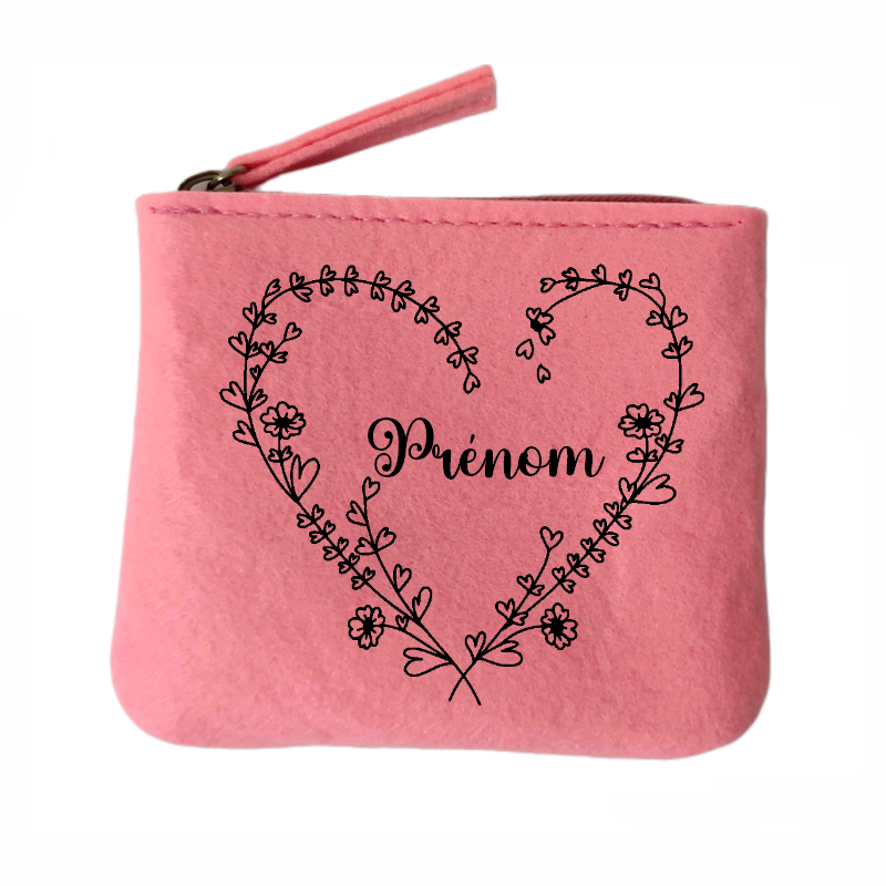 Porte monnaie personnalisé coeur line art en feutrine en feutrine