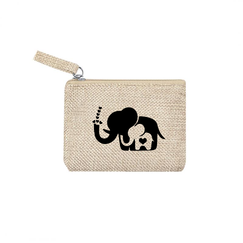 Pochette personnalisée motif elephant love en toile et simili cuir personnalisée