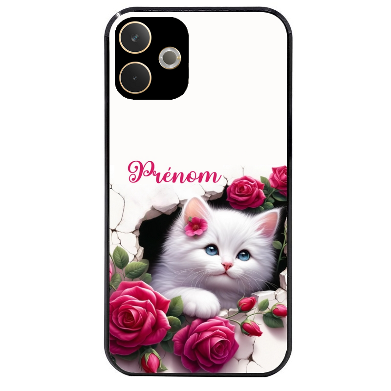 Coque noire taperso pour OPPO A5 PRO 4G et 5G avec motif chat fleurs personnalisee protection antichoc personnalisée