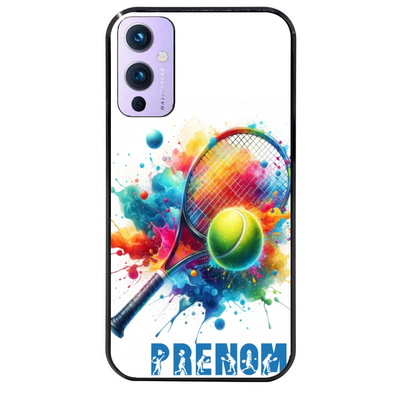 Coque noire taperso pour OnePlus 9 et 9 PRO avec motif tennis raquette personnalisee protection antichoc personnalisée