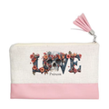 Pochette personnalisée motif tete de mort love en toile et simili cuir personnalisée