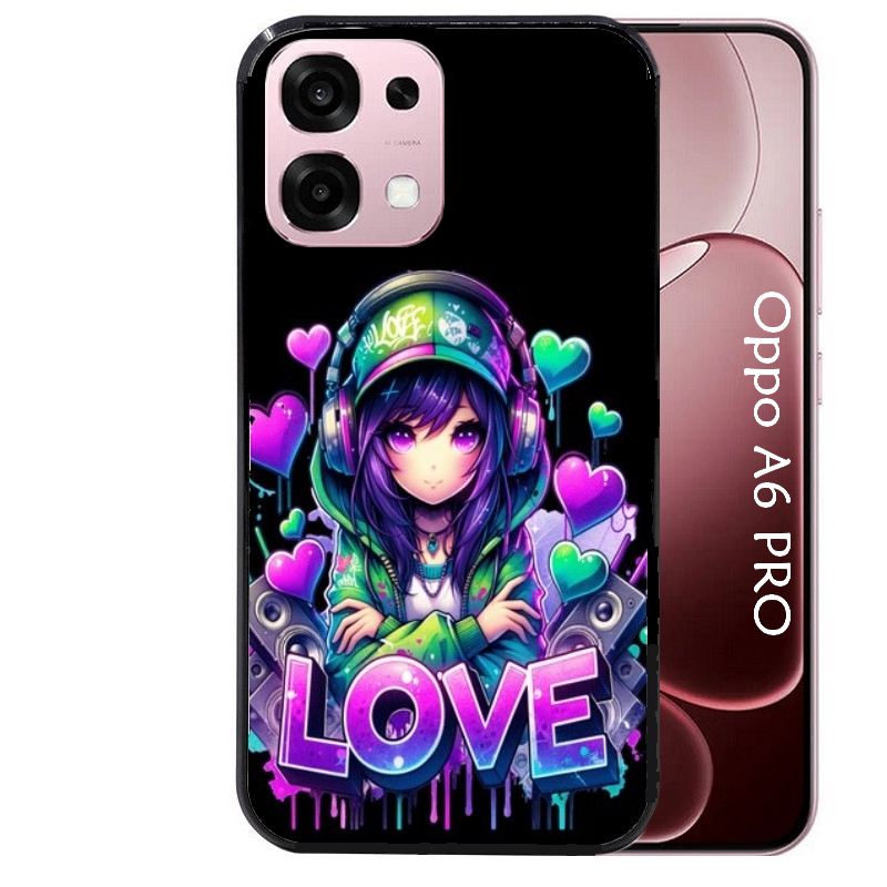 Coque noire taperso pour OPPO A6 PRO 4G et 5G avec motif anime manga et love protection antichoc personnalisée